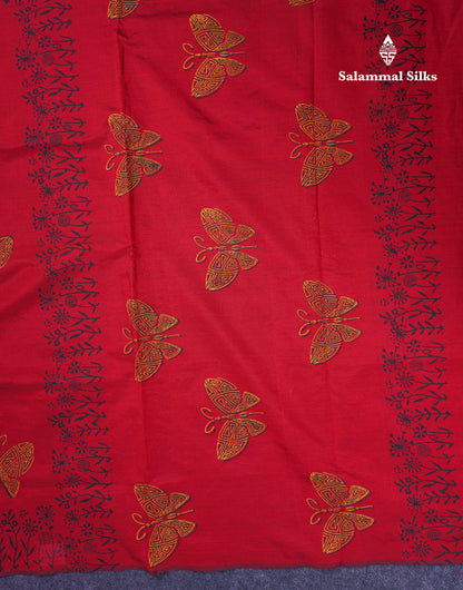 Beautiful Redish Maroon South Cotton Printed Saree With Contrast Mustard Yellow Blouse