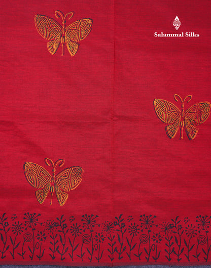 Beautiful Redish Maroon South Cotton Printed Saree With Contrast Mustard Yellow Blouse