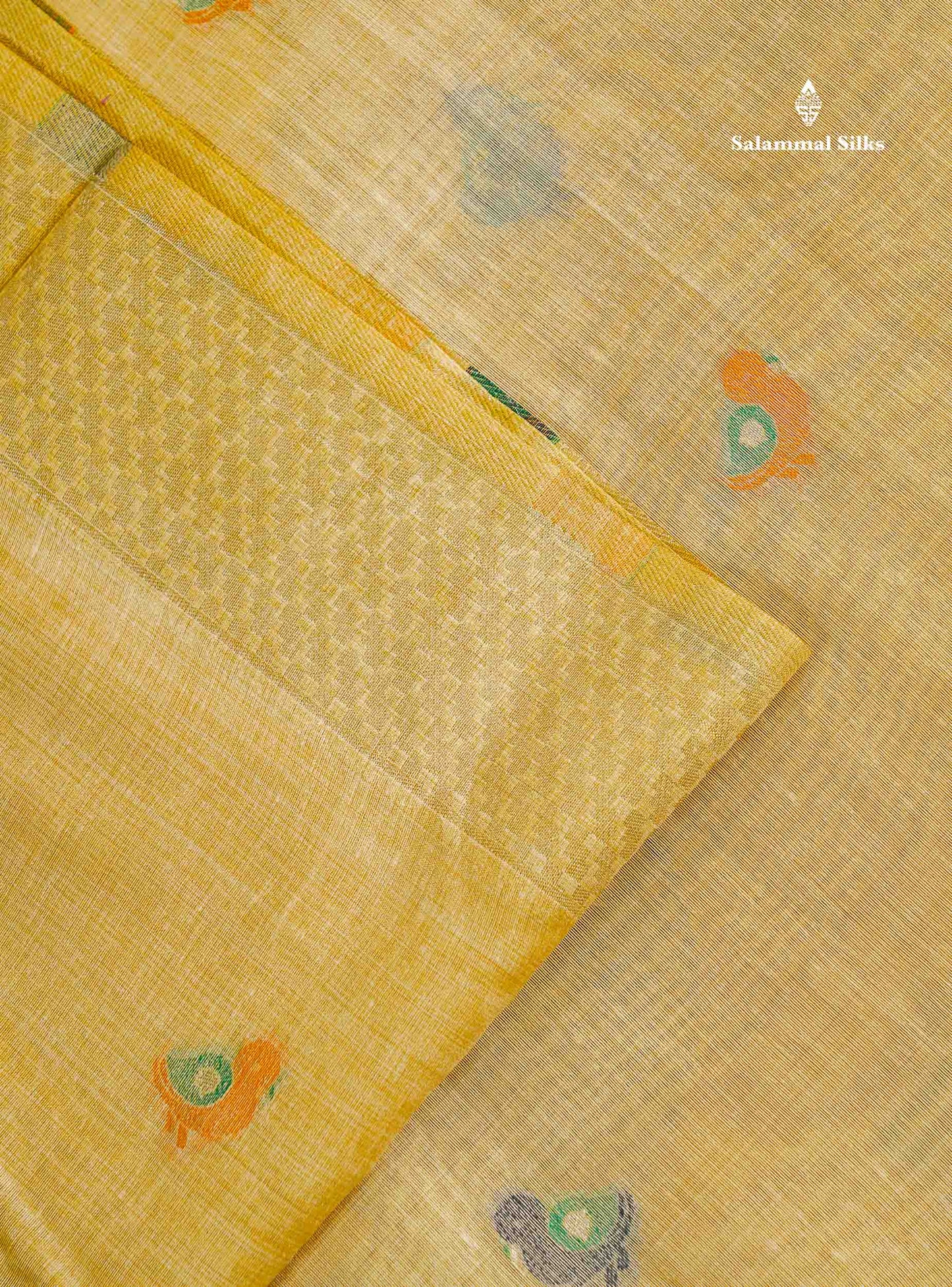 Muga Cotton Saree - Sandal Colour Body With Thread Butta & Elephant Grey Blouse