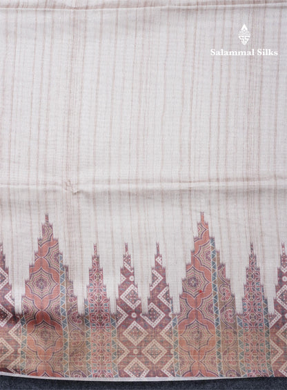 Sandal Semi Tussar Saree With Contrast Grey Fancy Border