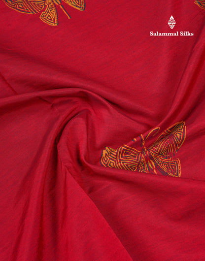 Beautiful Redish Maroon South Cotton Printed Saree With Contrast Mustard Yellow Blouse