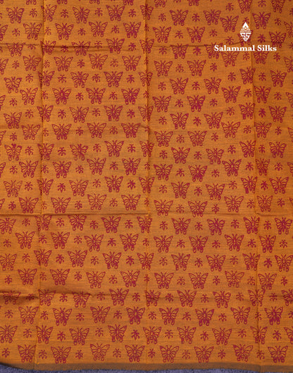 Beautiful Redish Maroon South Cotton Printed Saree With Contrast Mustard Yellow Blouse