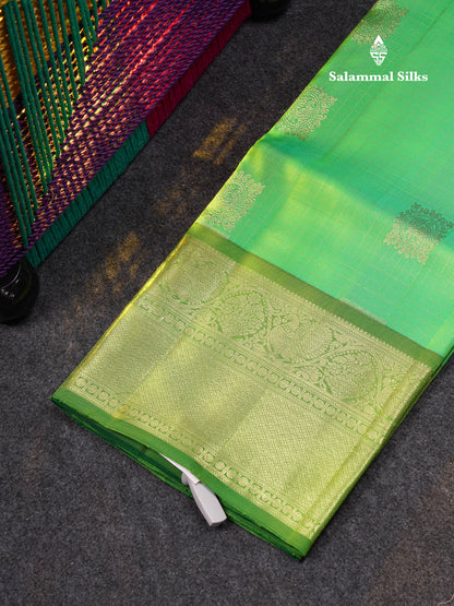 Beautiful Pure Silk Pattu Pavadai Checks With Butta (Pink) With Contrast Bottle Green Blouse 45"