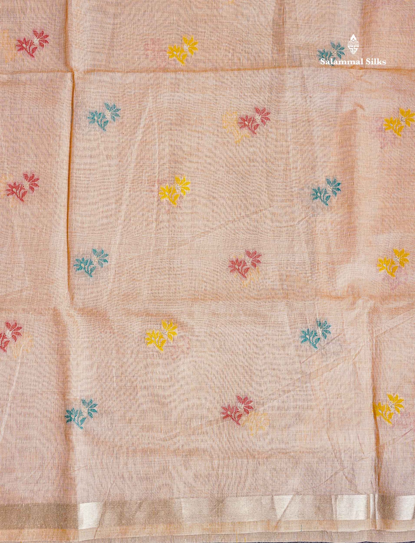 Small Border Of Peach Muga Cotton Saree