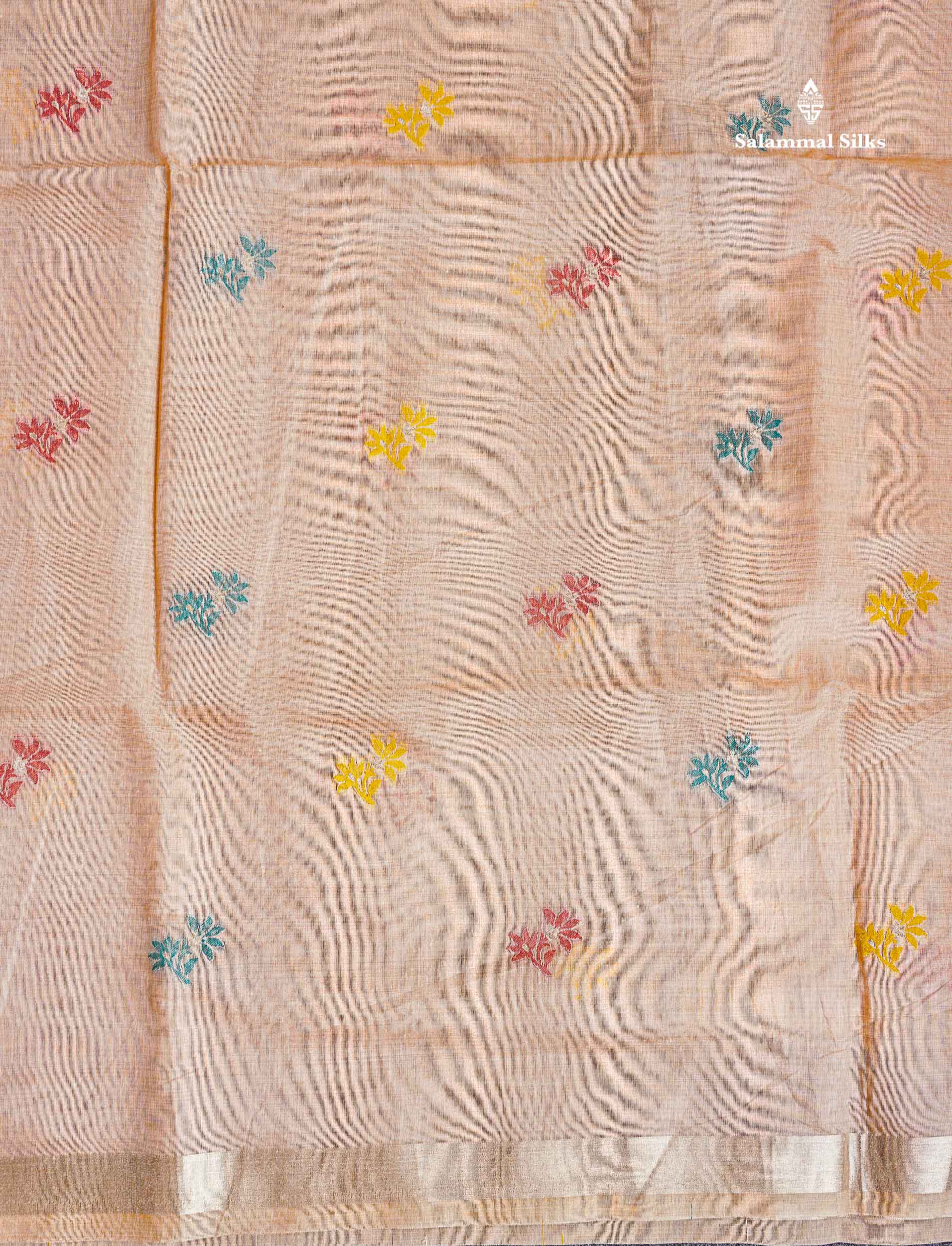Small Border Of Peach Muga Cotton Saree
