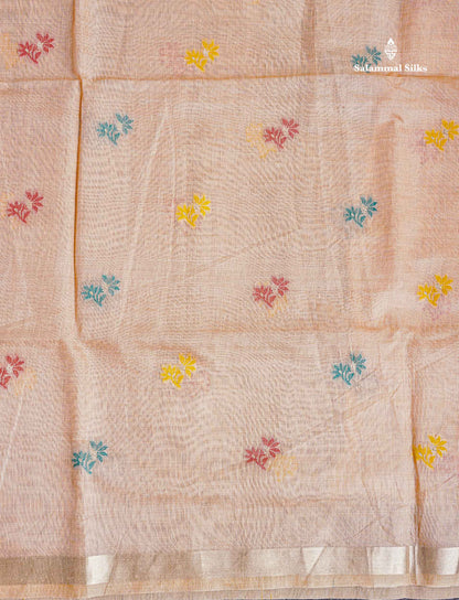 Small Border Of Peach Muga Cotton Saree