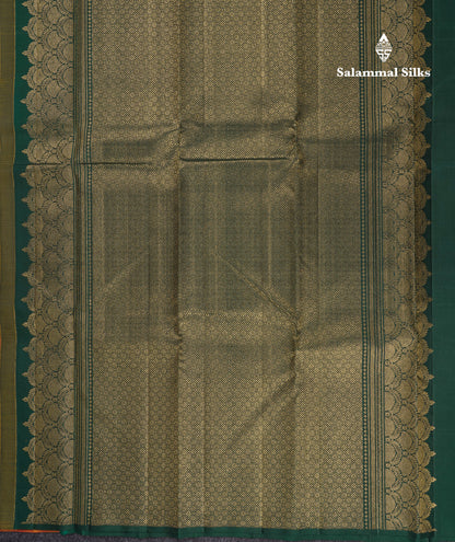 Beautiful Dual Tone Pinkish Orange Fancy Pure Kanjivaram Silk Saree With Contrast Bottle Green Blouse