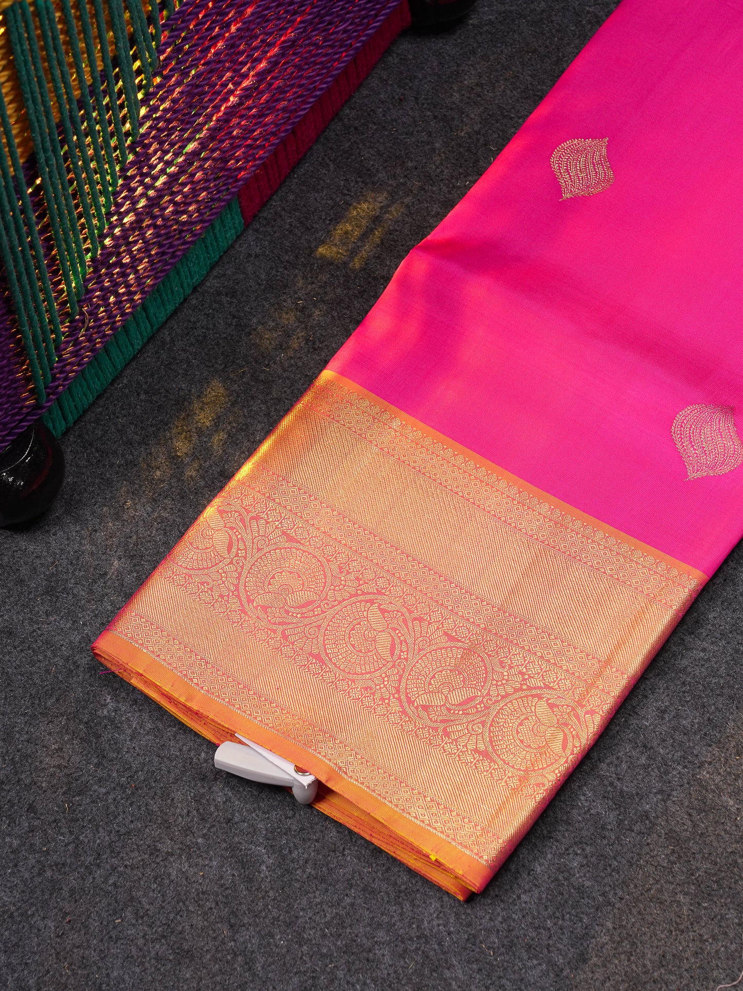 Beautiful Pure Silk Pattu Pavadai (Magenta Pink) With Contrast Pinkish Orange Blouse 45"