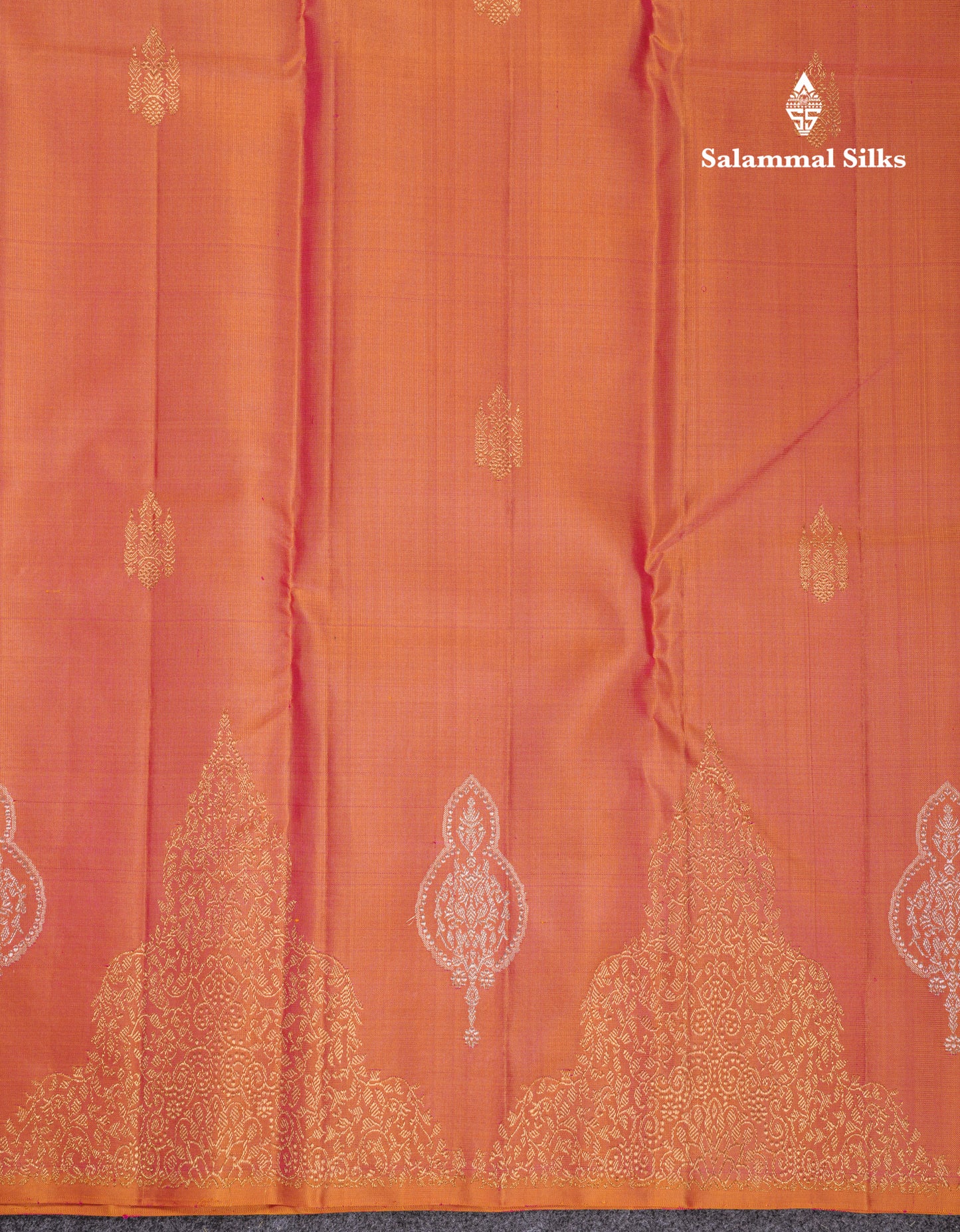 Beautiful Dual Tone Pinkish Orange Fancy Pure Kanjivaram Silk Saree With Contrast Bottle Green Blouse
