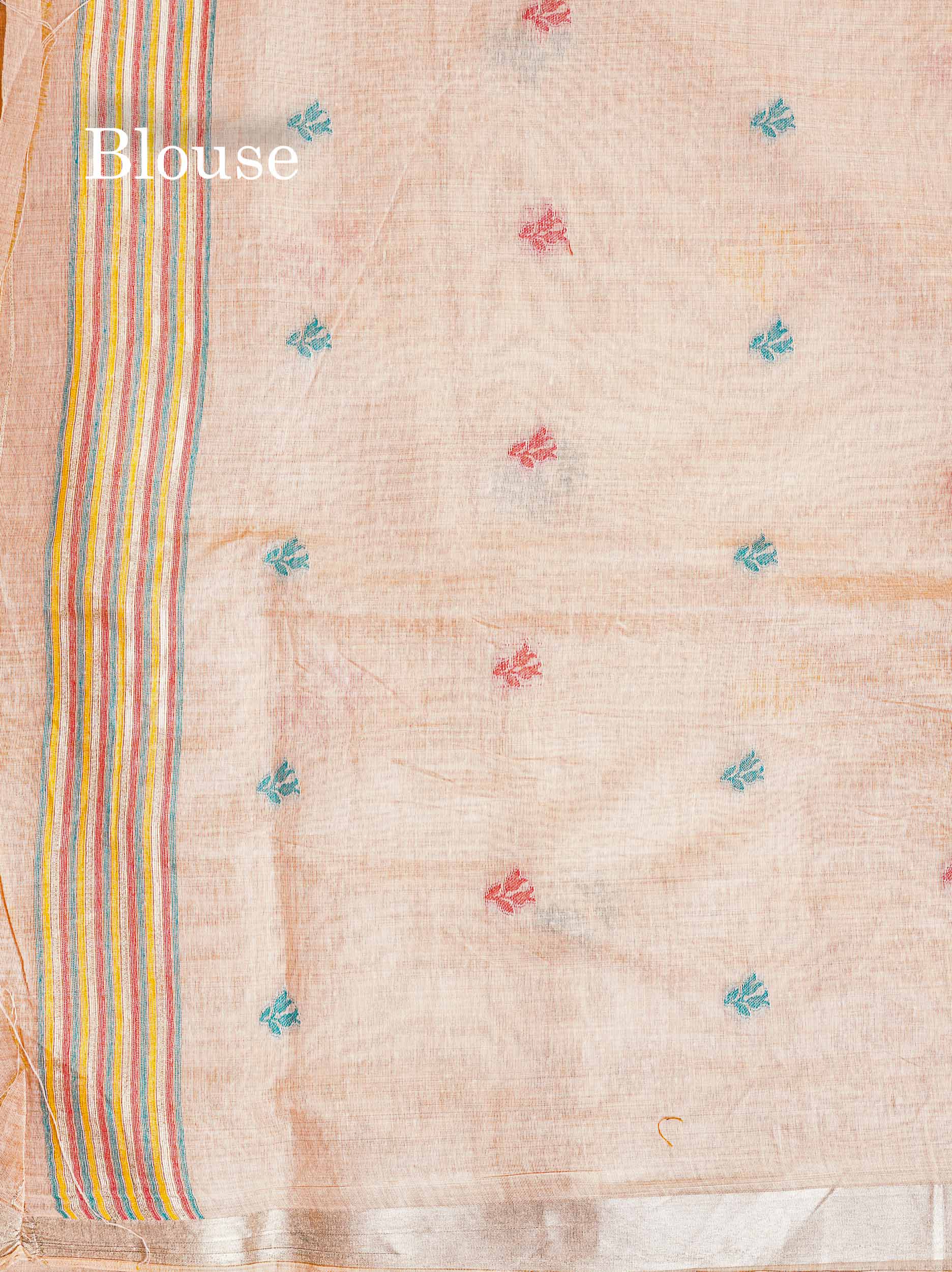 Self Blouse Of Peach Muga Cotton Saree 