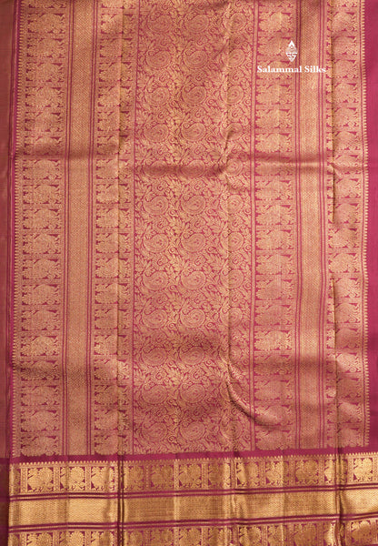 Beautiful Sandal Korvai Bridal Pure Kanjivaram Silk Saree With Contrast Magenta Border