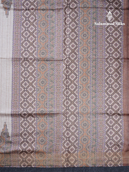 Sandal Semi Tussar Saree With Contrast Grey Fancy Border