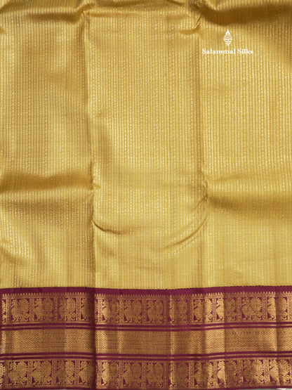 Beautiful Sandal Korvai Bridal Pure Kanjivaram Silk Saree With Contrast Magenta Border
