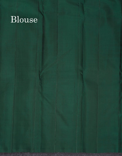 Beautiful Dual Tone Pinkish Orange Fancy Pure Kanjivaram Silk Saree With Contrast Bottle Green Blouse