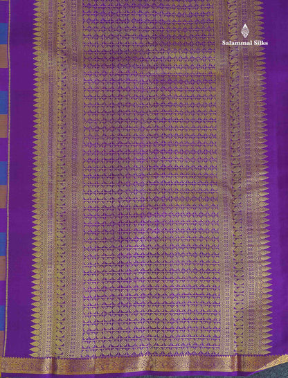 Pure Kanjivaram Silk Saree - Paalum Pazham Checks With Butta & Traditional Small Border
