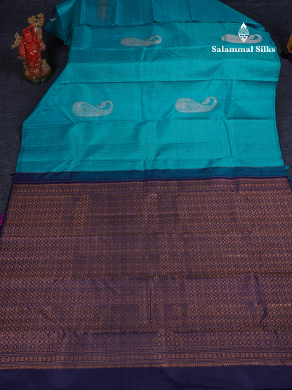 Beautiful Sky Blue Fancy Pure Kanjivaram Silk Saree With Contrast Navy Blue Blouse
