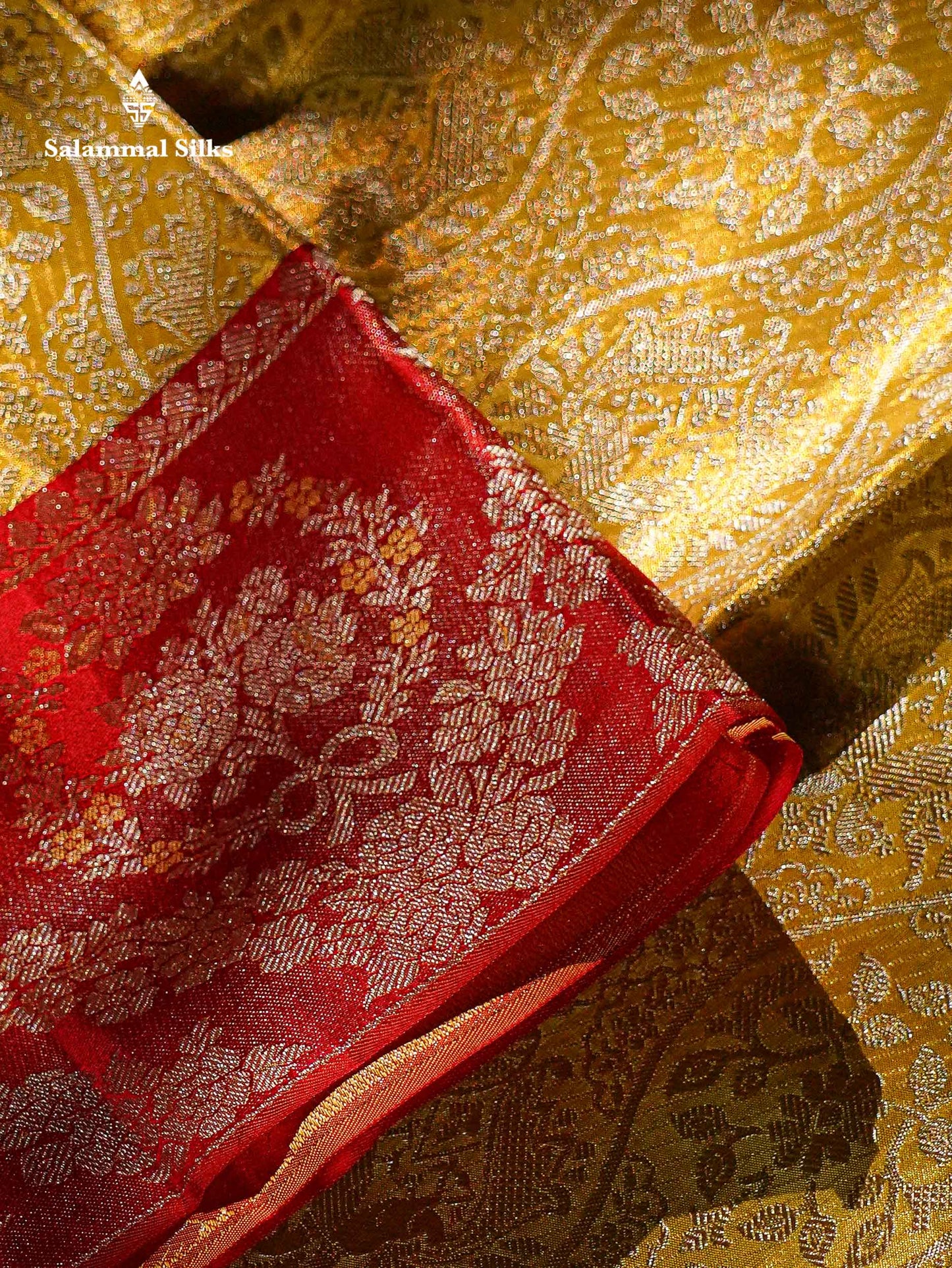 Beautiful Gold Tissue Bridal Pure Kanjivaram Silk Saree With Contrast Chilly Red Border