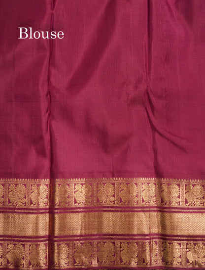 Beautiful Sandal Korvai Bridal Pure Kanjivaram Silk Saree With Contrast Magenta Border