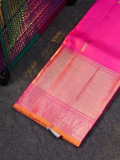 Beautiful Pure Silk Pattu Pavadai (Mehandi Green) With Contrast Light Pink Blouse 45"