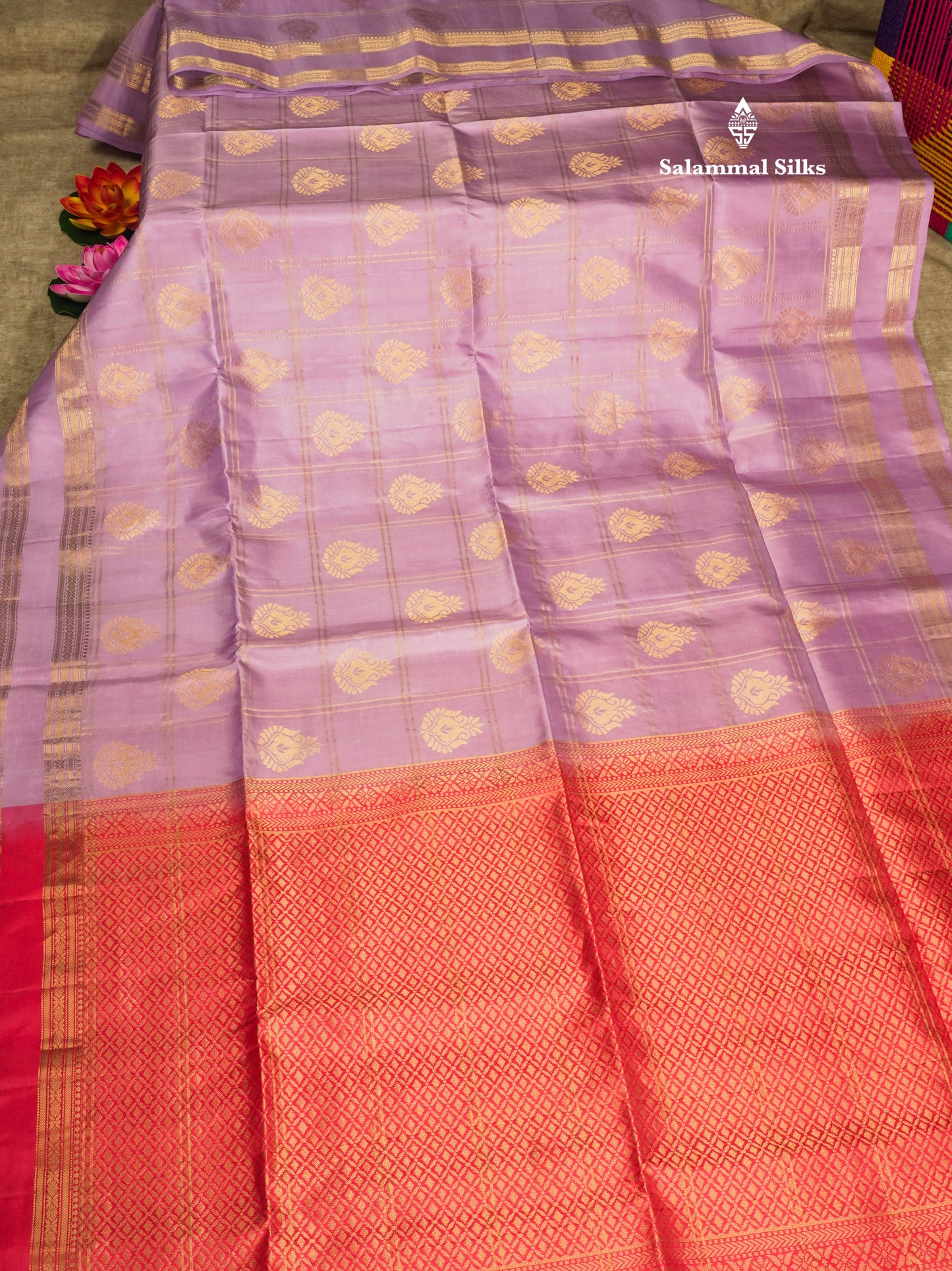 Beautiful Lavender Pure Kanjivaram Soft Silk Saree With Traditional Gap Border