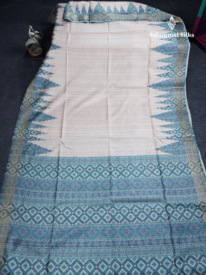 Sandal Semi Tussar Saree With Contrast Grey Fancy Border