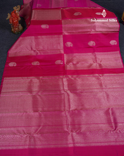Beautiful Dual Tone Pink Fancy Pure Kanjivaram Silk Saree With Contrast Bottle Green Blouse