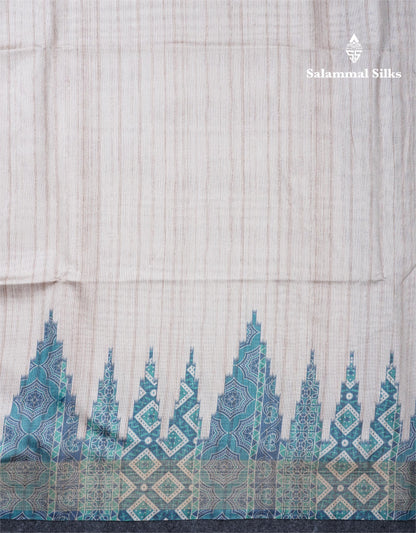 Sandal Semi Tussar Saree With Contrast Grey Fancy Border