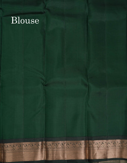 Beautiful Dual Tone Pink Pure Kanjivaram Silk Saree With Contrast Bottle Green Traditional Border