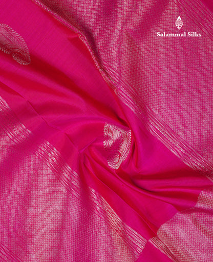 Beautiful Dual Tone Pink Fancy Pure Kanjivaram Silk Saree With Contrast Bottle Green Blouse