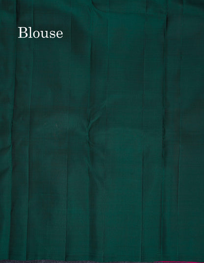 Beautiful Dual Tone Pink Fancy Pure Kanjivaram Silk Saree With Contrast Bottle Green Blouse