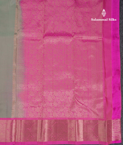 Beautiful Dual Tone Elaichi Green Pure Kanjivaram Silk Saree With Contrast Light Pink Traditional Border
