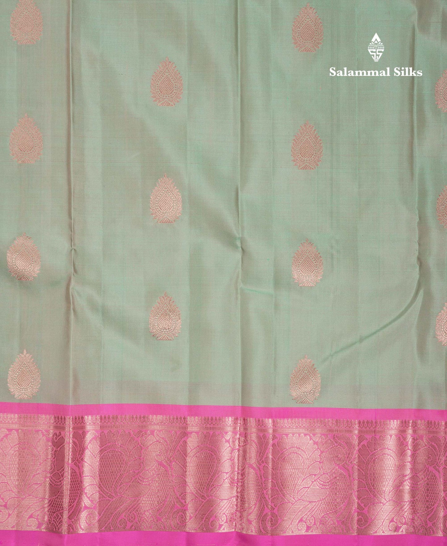 Beautiful Dual Tone Elaichi Green Pure Kanjivaram Silk Saree With Contrast Light Pink Traditional Border
