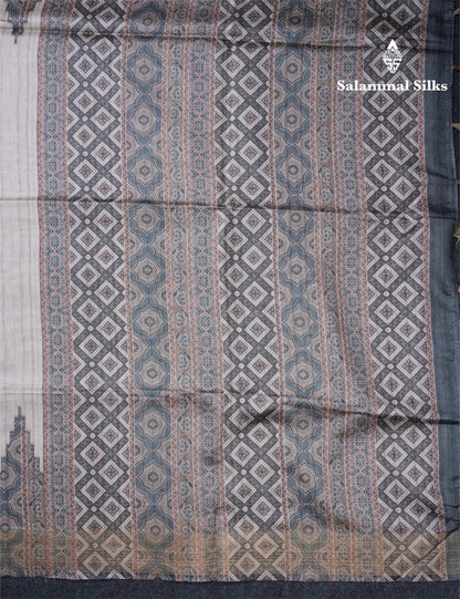 Sandal Semi Tussar Saree With Contrast Grey Fancy Border