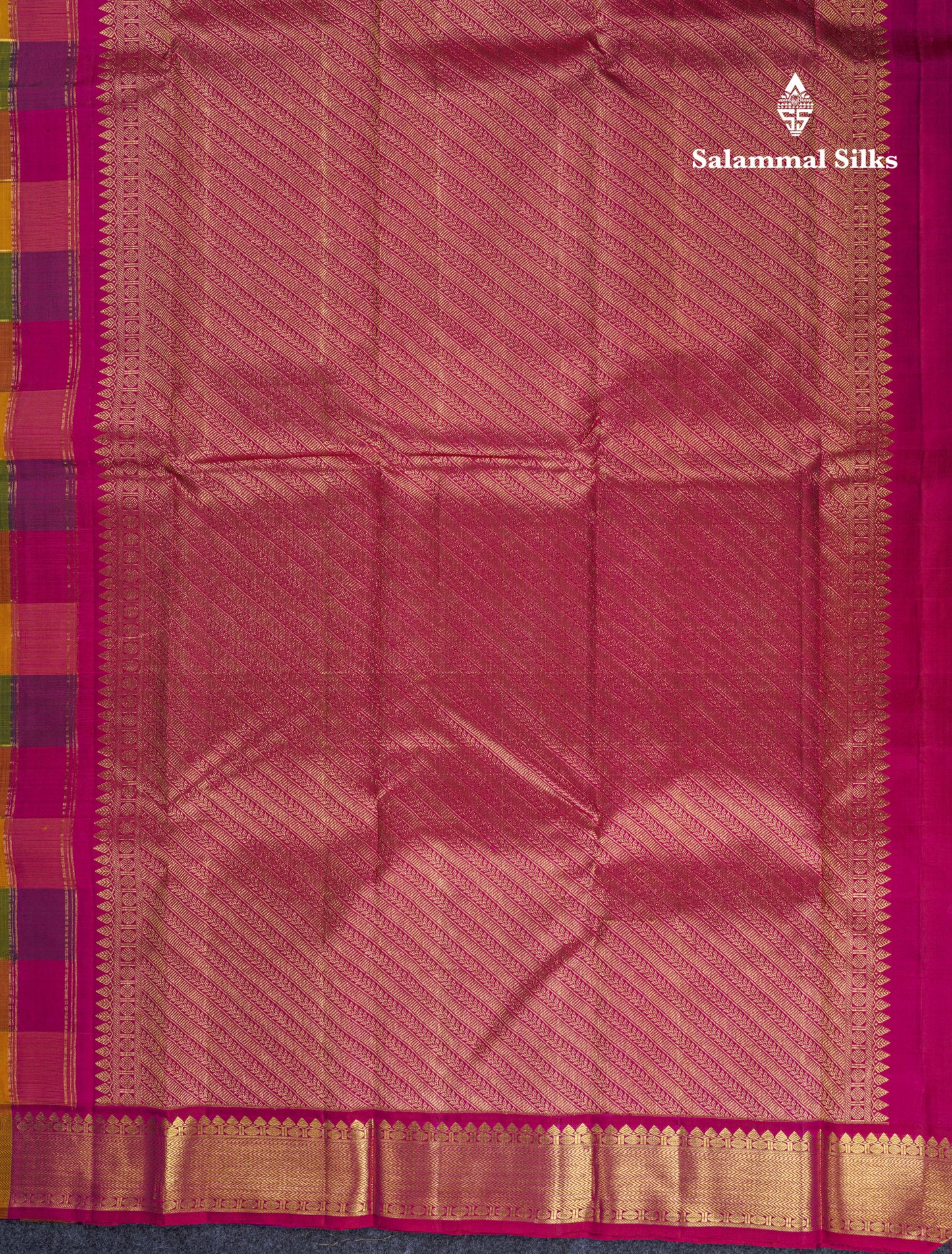 Paalum Pazham Zari Checks With Butta Pure Kanjivaram Silk Saree With Contrast Pink Traditional Border
