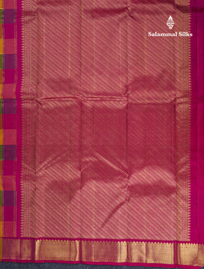 Paalum Pazham Zari Checks With Butta Pure Kanjivaram Silk Saree With Contrast Pink Traditional Border