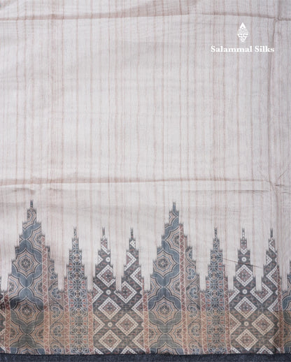 Sandal Semi Tussar Saree With Contrast Grey Fancy Border