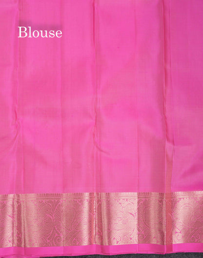 Beautiful Dual Tone Elaichi Green Pure Kanjivaram Silk Saree With Contrast Light Pink Traditional Border
