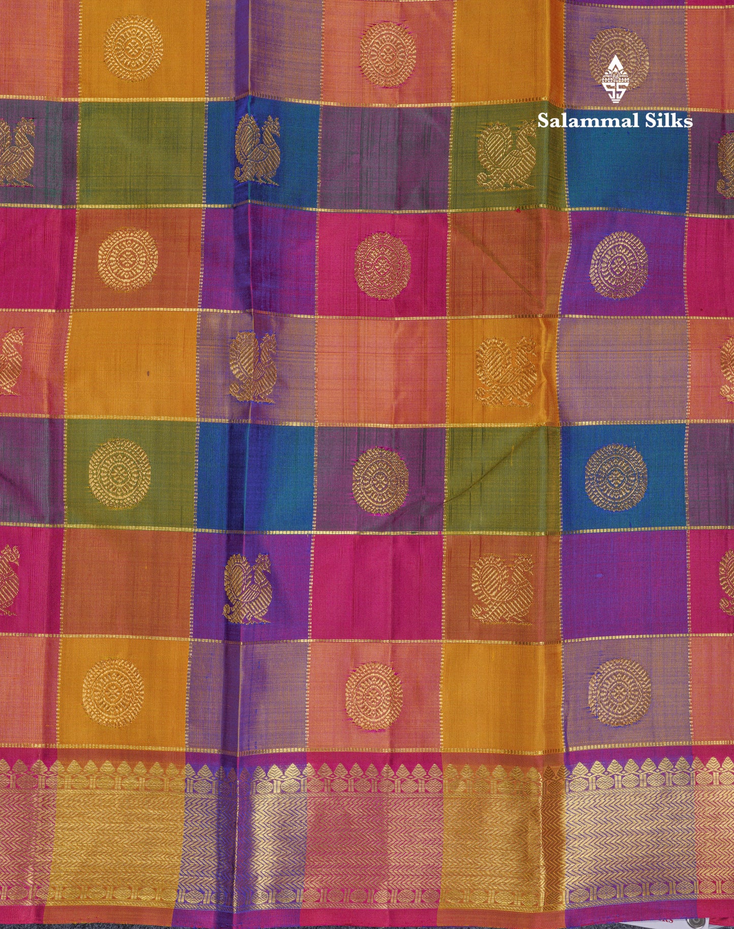 Paalum Pazham Zari Checks With Butta Pure Kanjivaram Silk Saree With Contrast Pink Traditional Border