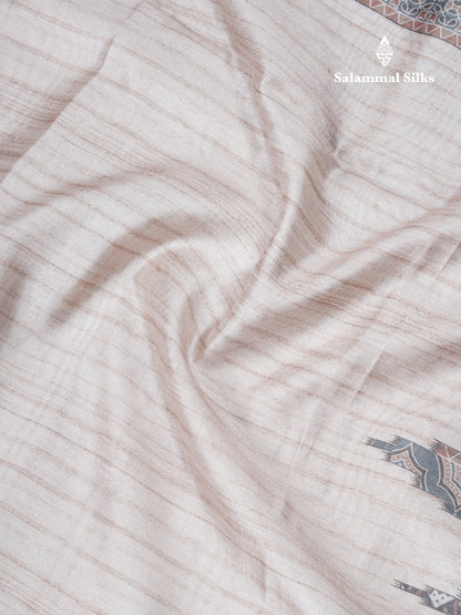 Sandal Semi Tussar Saree With Contrast Grey Fancy Border