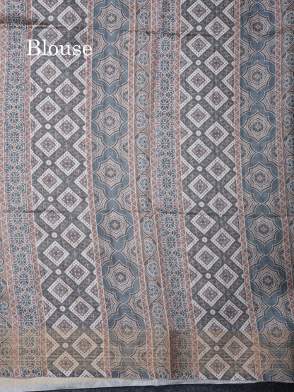 Sandal Semi Tussar Saree With Contrast Grey Fancy Border