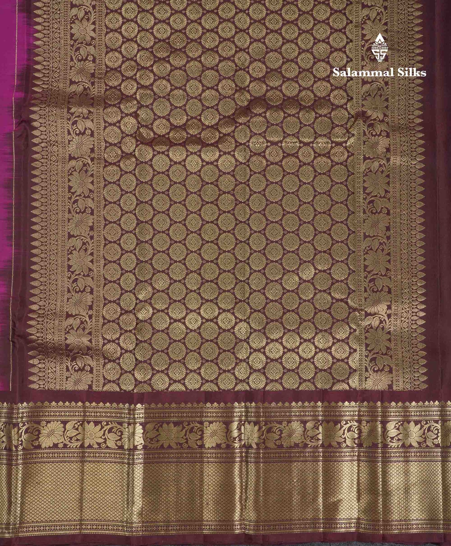 Beautiful Magenta Menakari Work Pure Kanjivaram Silk Saree With Contrast Dark Brown Traditional Evening Morning Border