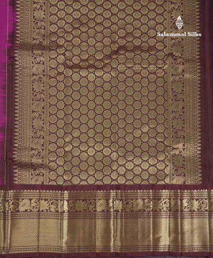 Beautiful Magenta Menakari Work Pure Kanjivaram Silk Saree With Contrast Dark Brown Traditional Evening Morning Border