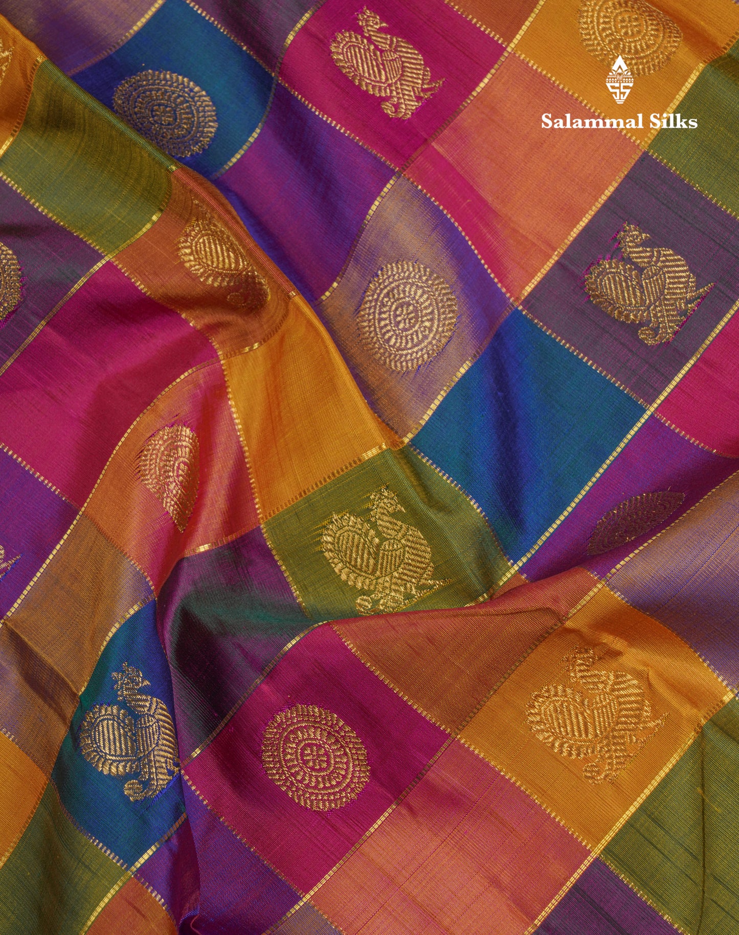 Paalum Pazham Zari Checks With Butta Pure Kanjivaram Silk Saree With Contrast Pink Traditional Border