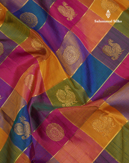 Paalum Pazham Zari Checks With Butta Pure Kanjivaram Silk Saree With Contrast Pink Traditional Border