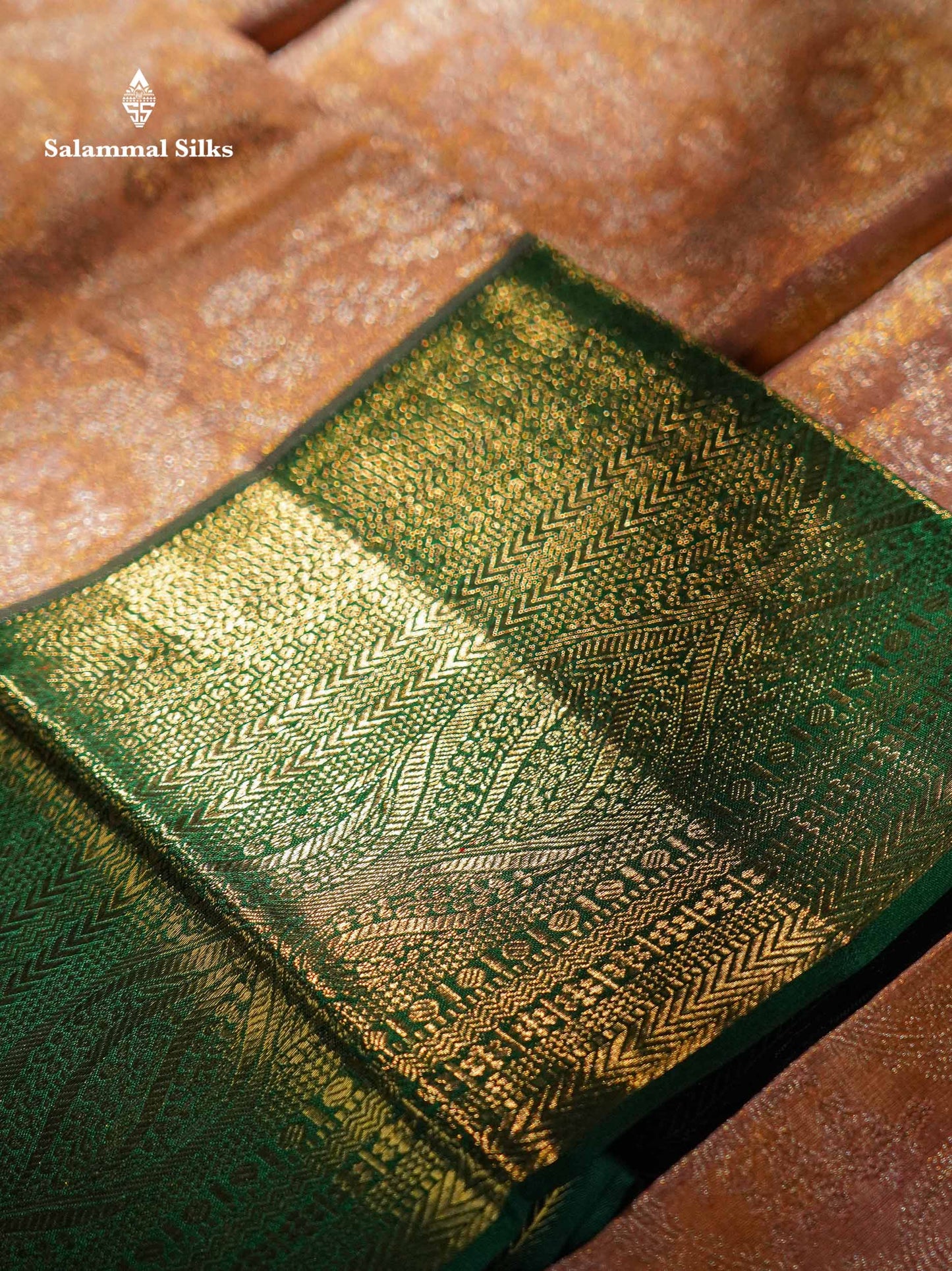 Peach Tissue Bridal Pure Kanjivaram Silk Saree With Contrast Bottle Green Border