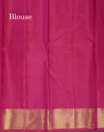 Paalum Pazham Zari Checks With Butta Pure Kanjivaram Silk Saree With Contrast Pink Traditional Border
