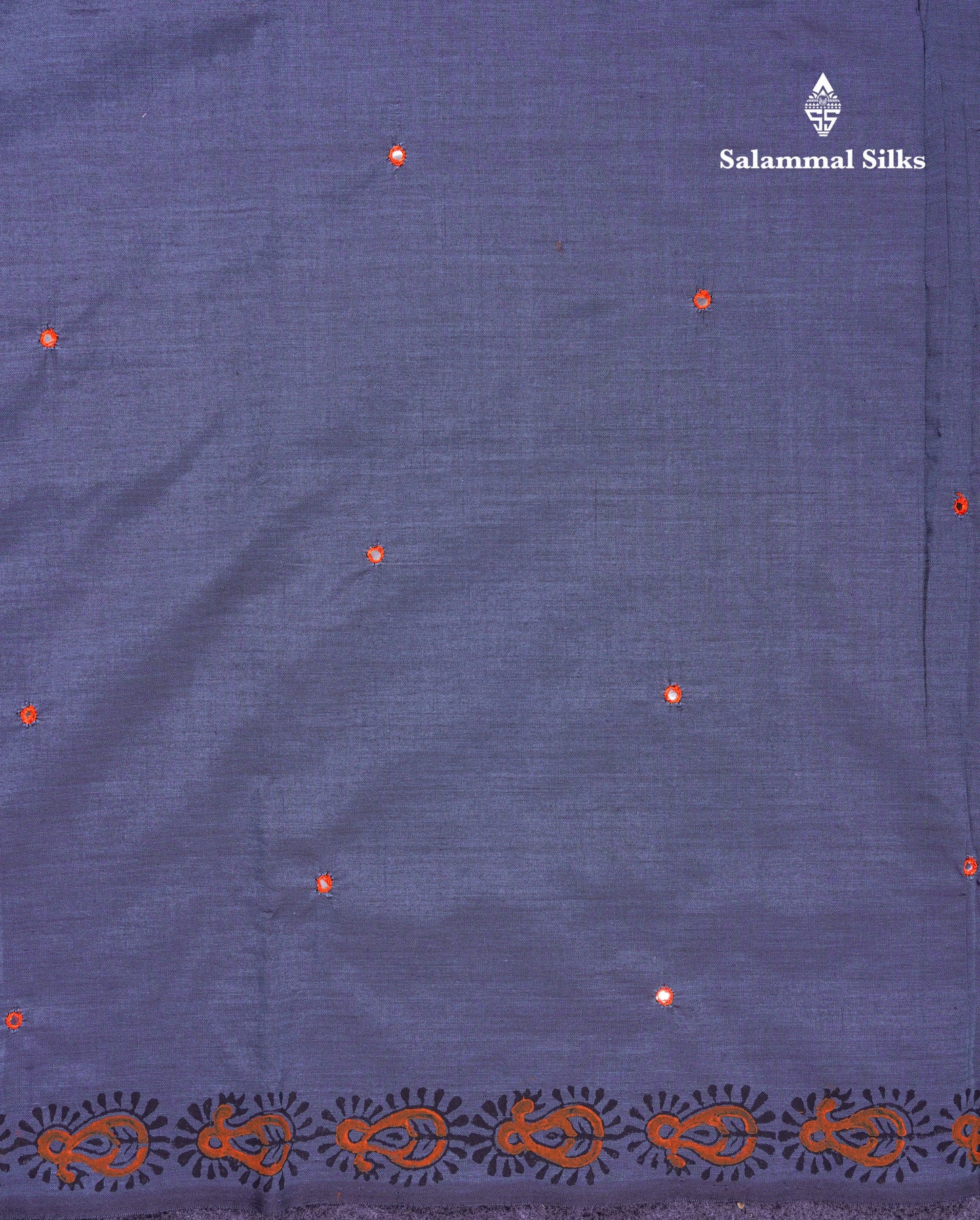 Beautiful Grey Mirror Work South Cotton Printed Saree With Contrast Orange Blouse
