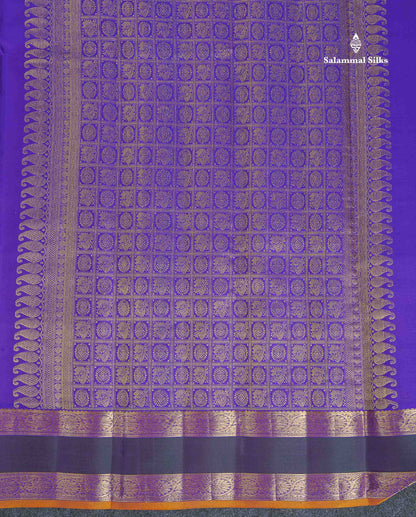 Pure Kanjivaram Silk Saree - Brinjal Colour Body Zari Butta With Dual Tone Bottle Green Gap Border