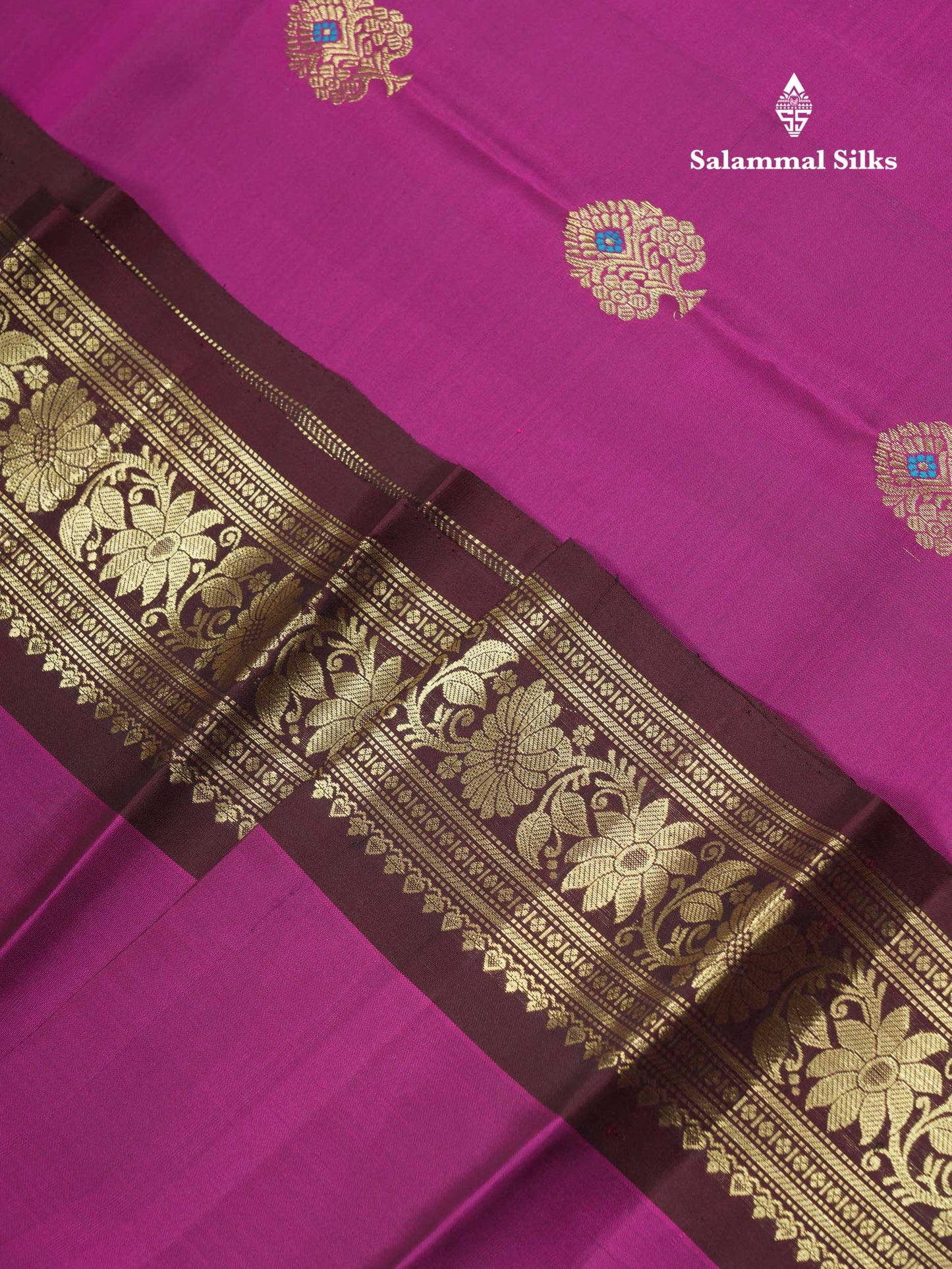 Beautiful Magenta Menakari Work Pure Kanjivaram Silk Saree With Contrast Dark Brown Traditional Evening Morning Border