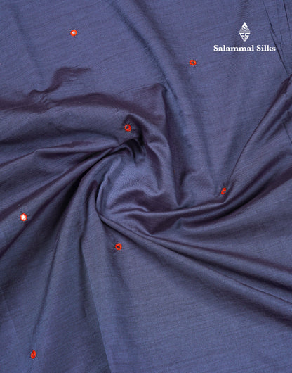 Beautiful Grey Mirror Work South Cotton Printed Saree With Contrast Orange Blouse